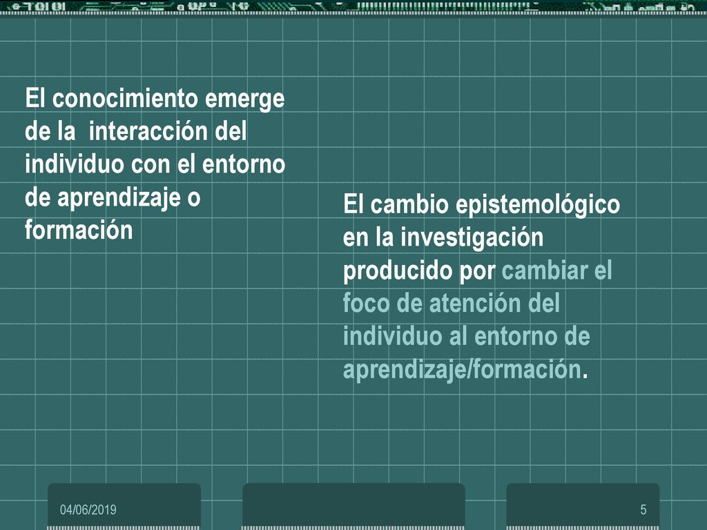 El conocimiento emerge de la interacción del individuo con el entorno de aprendizaje o formación