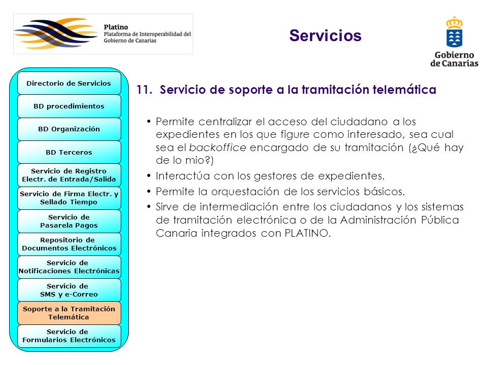 Servicios 11. Servicio de soporte a la tramitación telemática