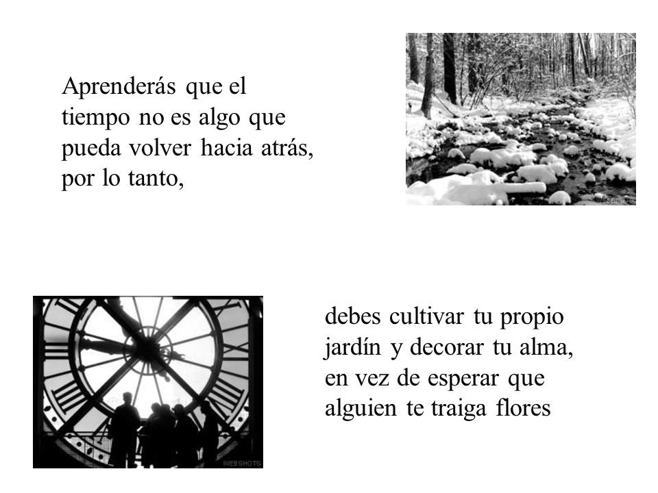 Aprenderás que el tiempo no es algo que pueda volver hacia atrás, por lo tanto,