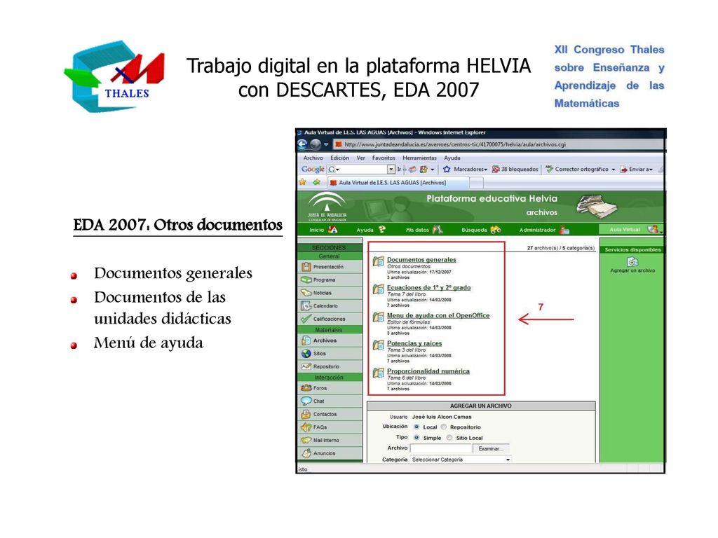 Trabajo digital en la plataforma HELVIA con DESCARTES, EDA 2007