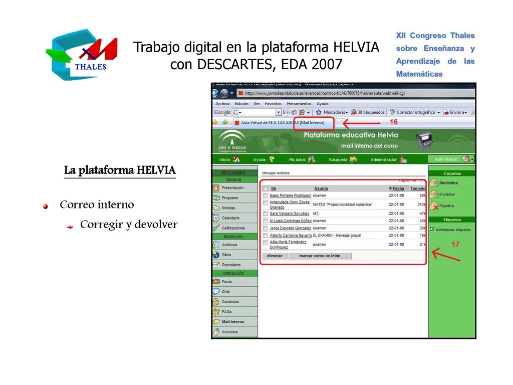 Trabajo digital en la plataforma HELVIA con DESCARTES, EDA 2007