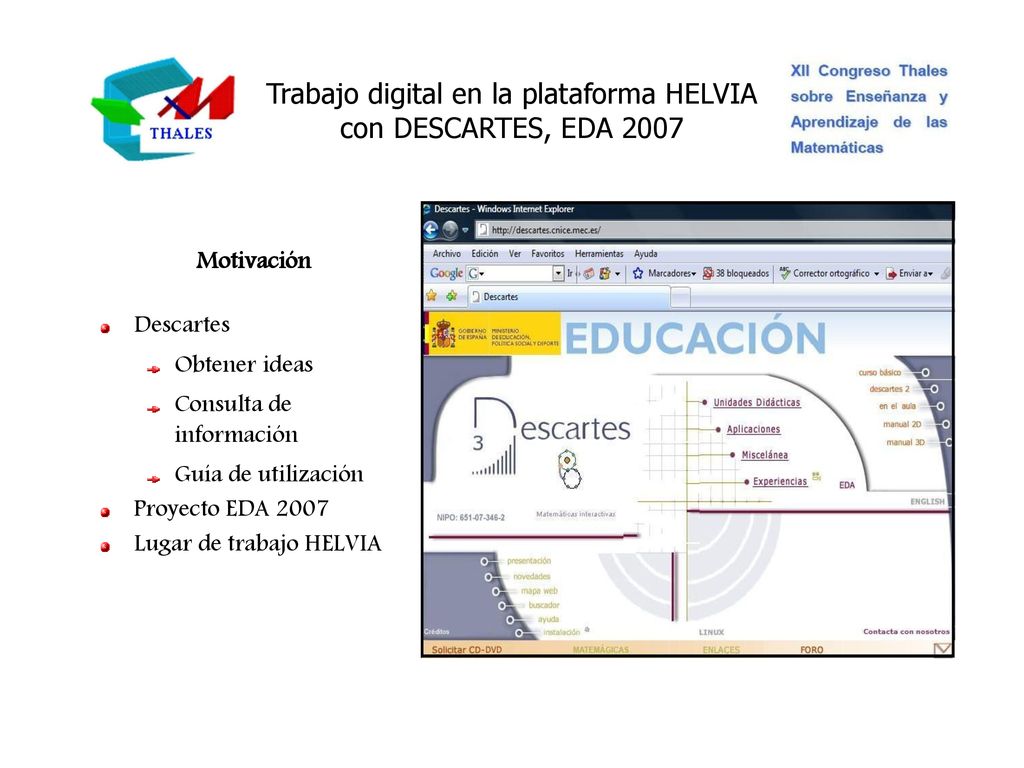 Trabajo digital en la plataforma HELVIA con DESCARTES, EDA 2007