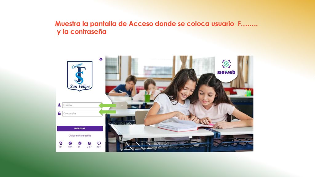 Muestra la pantalla de Acceso donde se coloca usuario F.…….