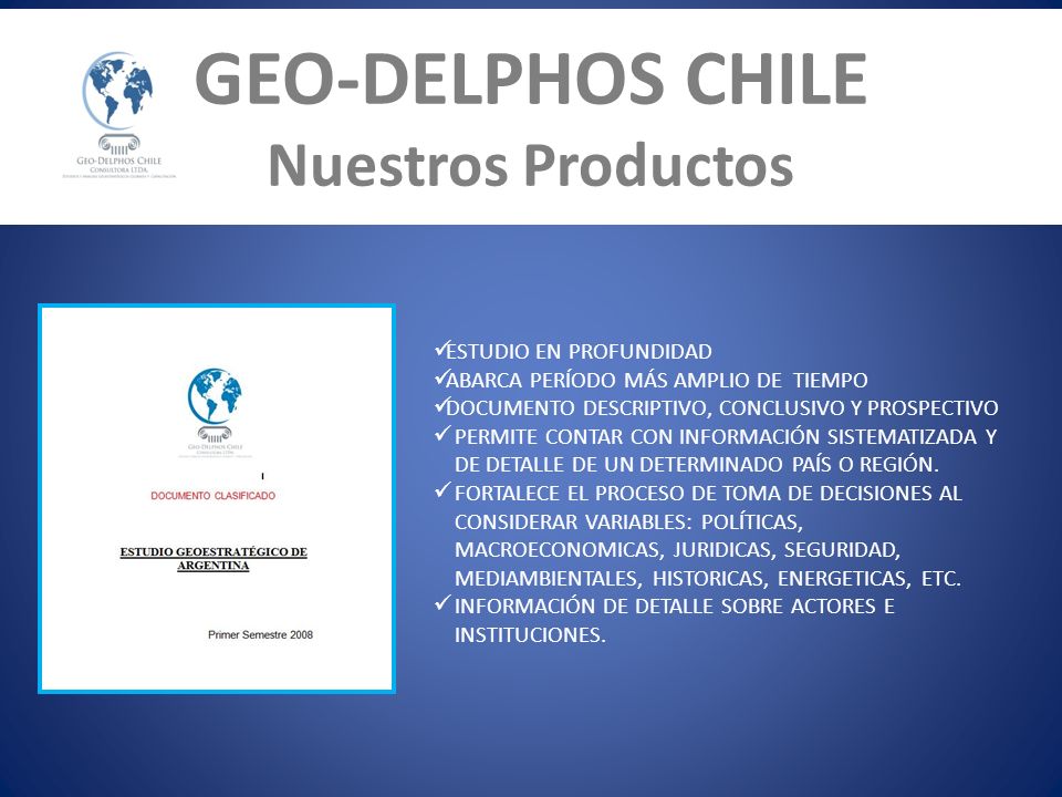 GEO-DELPHOS CHILE Nuestros Productos ESTUDIO EN PROFUNDIDAD