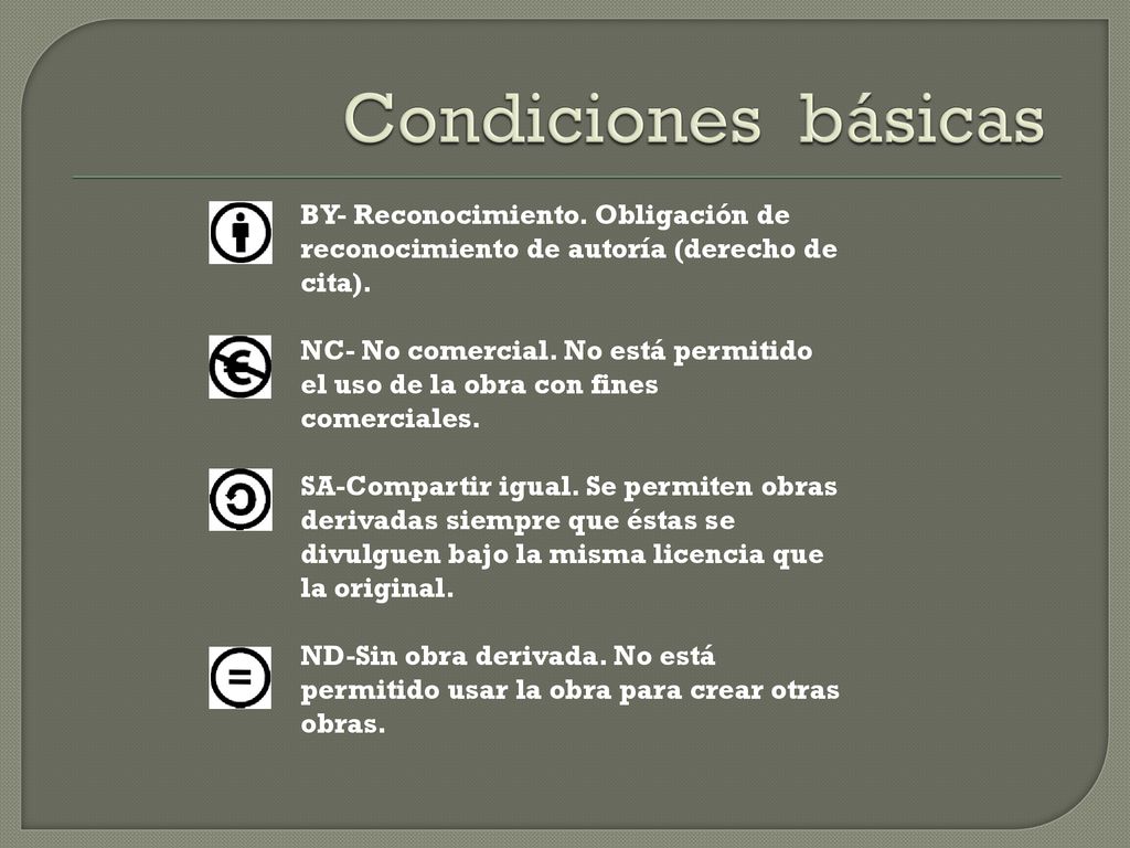 Condiciones básicas BY- Reconocimiento. Obligación de reconocimiento de autoría (derecho de cita).
