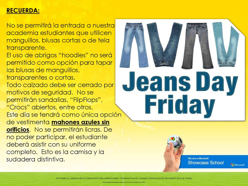 RECUERDA: No se permitirá la entrada a nuestra academia estudiantes que utilicen manguillos, blusas cortas o de tela transparente.
