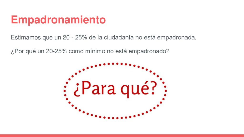 Empadronamiento Estimamos que un % de la ciudadanía no está empadronada.