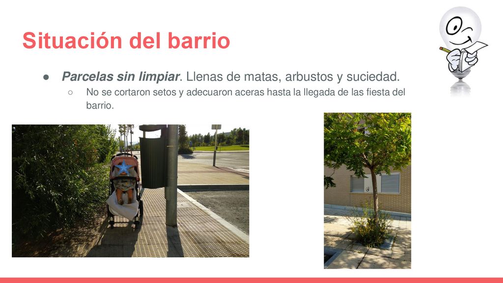 Situación del barrio Parcelas sin limpiar. Llenas de matas, arbustos y suciedad.