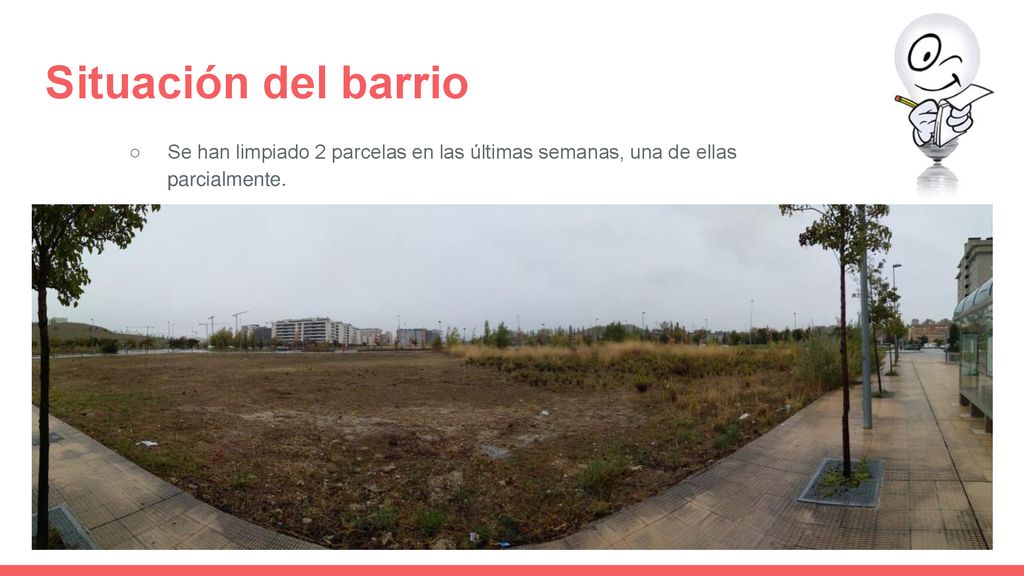 Situación del barrio Se han limpiado 2 parcelas en las últimas semanas, una de ellas parcialmente.