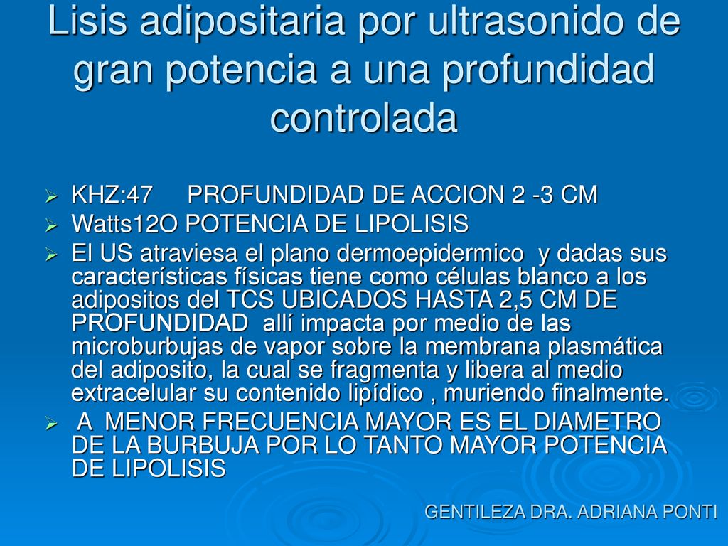 Lisis adipositaria por ultrasonido de gran potencia a una profundidad controlada