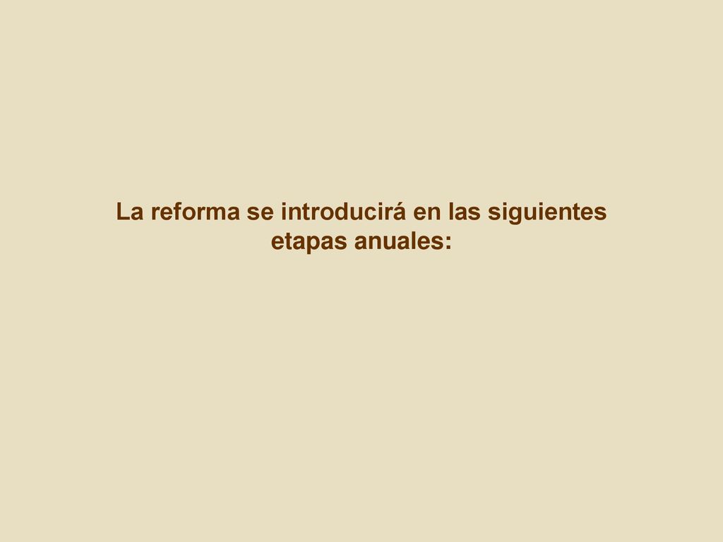 La reforma se introducirá en las siguientes etapas anuales: