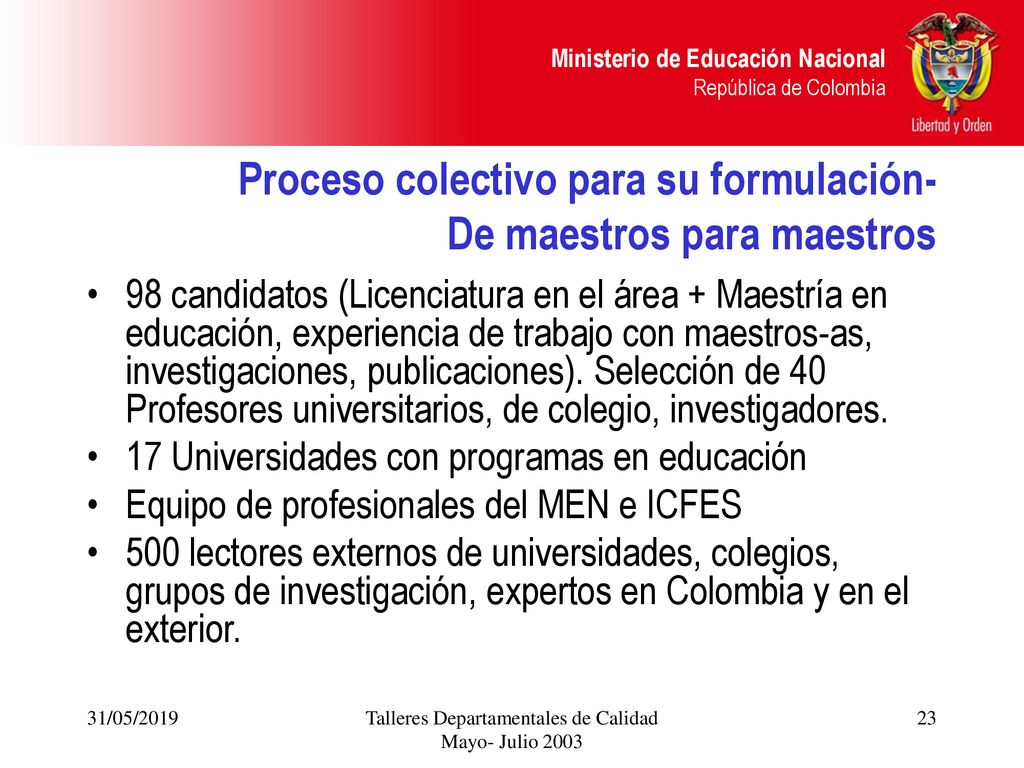 Proceso colectivo para su formulación- De maestros para maestros