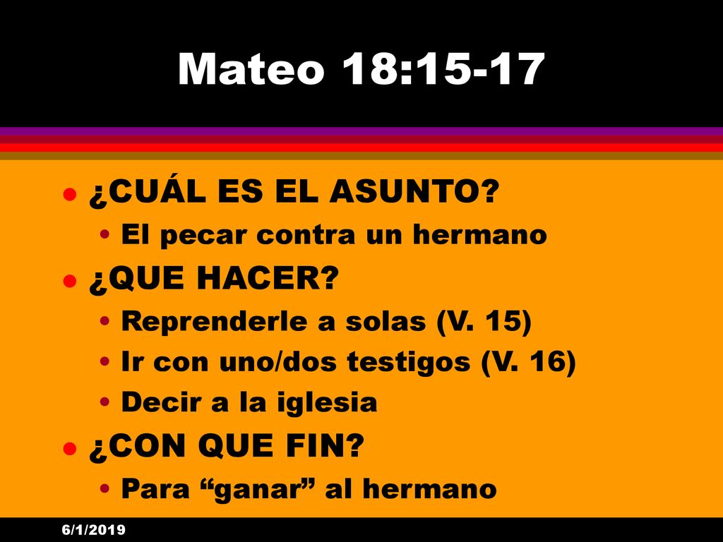 Mateo 18:15-17 ¿CUÁL ES EL ASUNTO ¿QUE HACER ¿CON QUE FIN