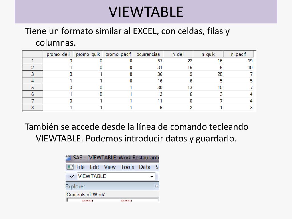 VIEWTABLE Tiene un formato similar al EXCEL, con celdas, filas y columnas.