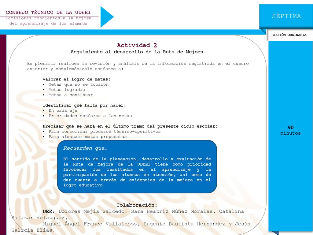 SÉPTIMA Actividad 2 CONSEJO TÉCNICO DE LA UDEEI Colaboración: