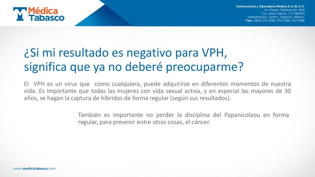 ¿Si mi resultado es negativo para VPH, significa que ya no deberé preocuparme