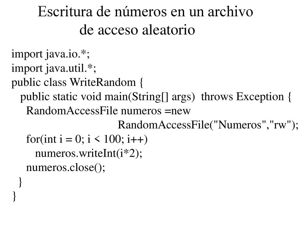 Escritura de números en un archivo de acceso aleatorio