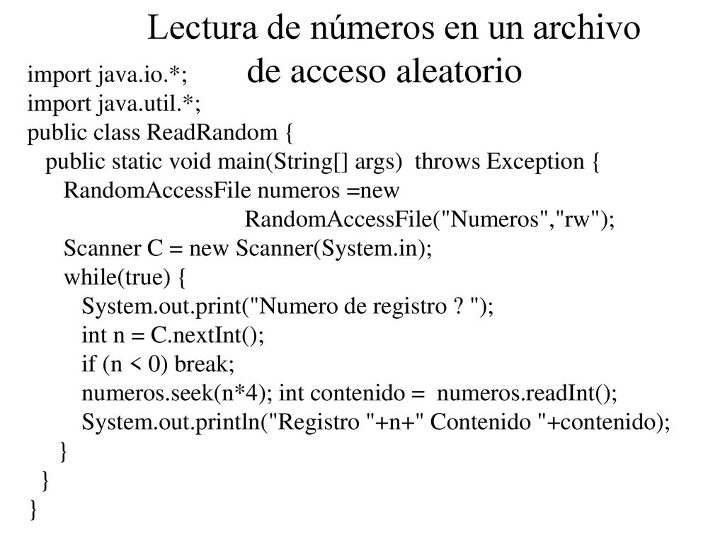 Lectura de números en un archivo de acceso aleatorio