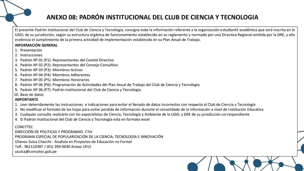 ANEXO 08: PADRÓN INSTITUCIONAL DEL CLUB DE CIENCIA Y TECNOLOGIA