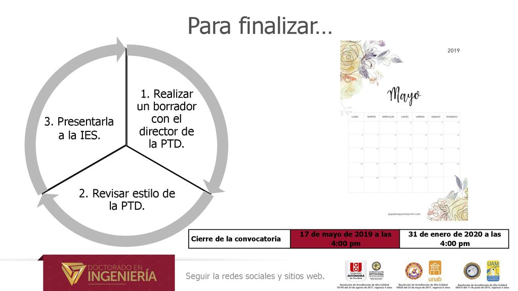 Para finalizar… 1. Realizar un borrador con el director de la PTD.