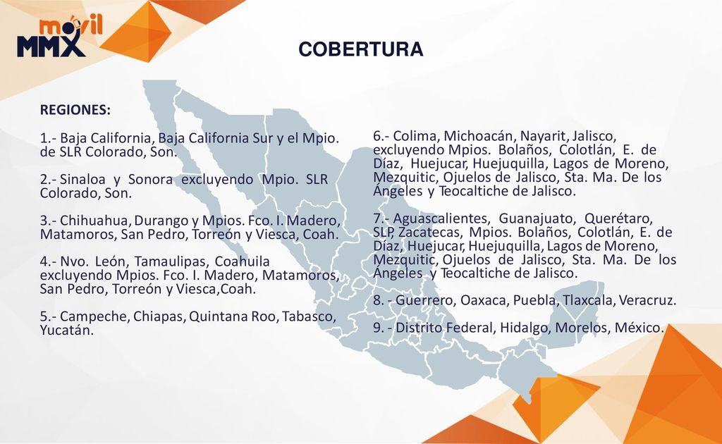 COBERTURA REGIONES: - Baja California, Baja California Sur y el Mpio. de SLR Colorado, Son.