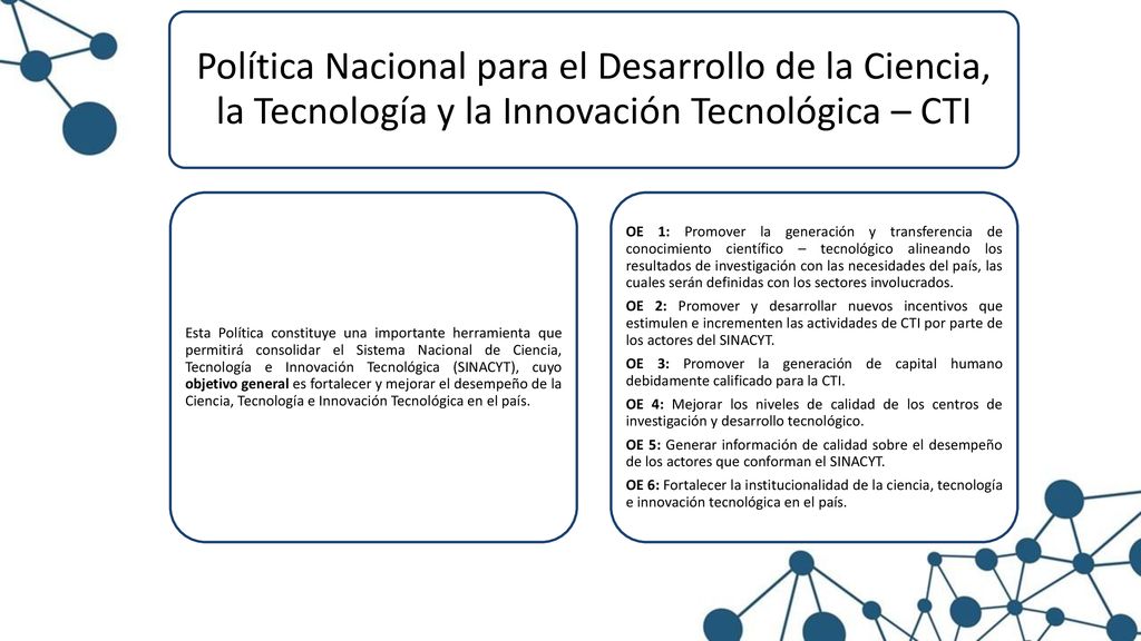 Política Nacional para el Desarrollo de la Ciencia, la Tecnología y la Innovación Tecnológica – CTI