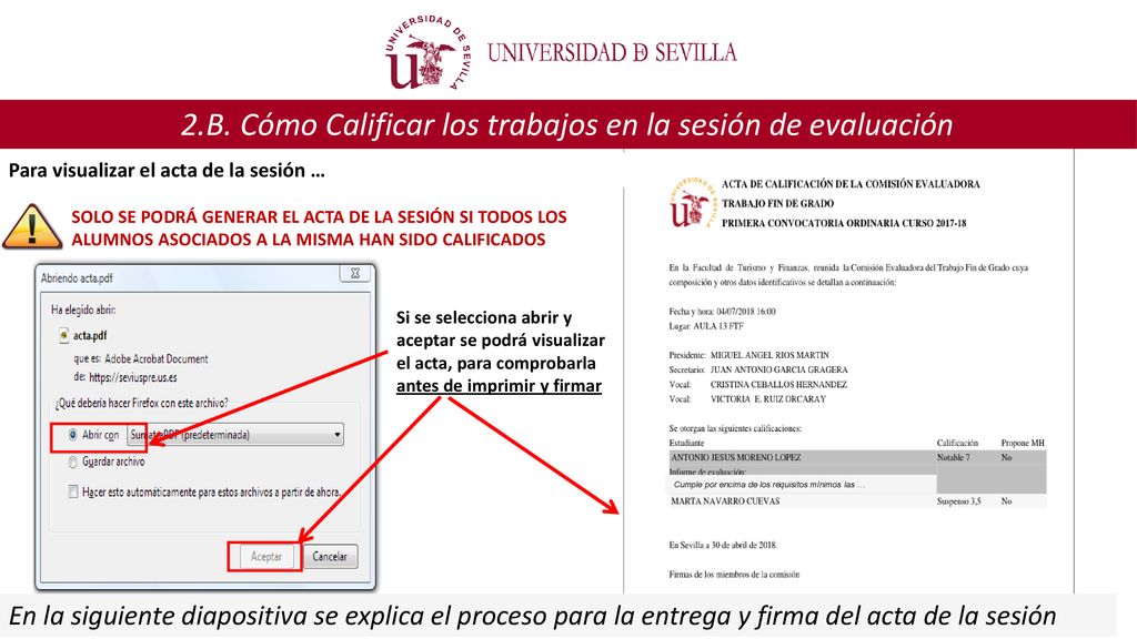 2.B. Cómo Calificar los trabajos en la sesión de evaluación