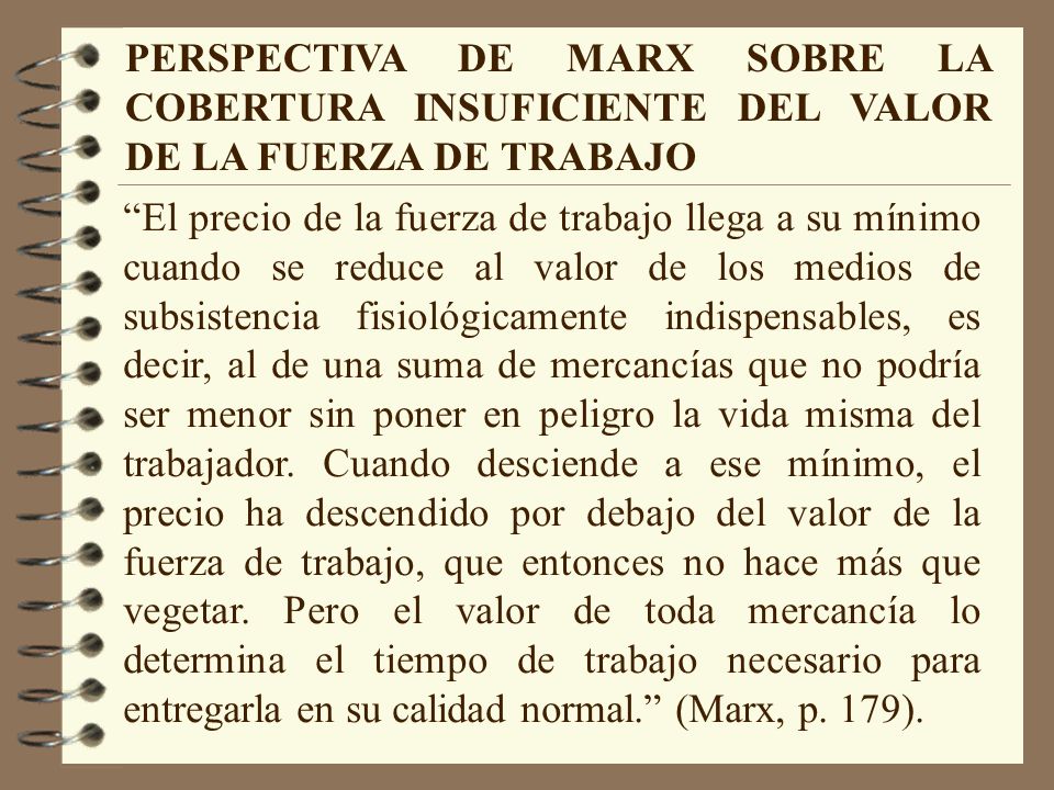 PERSPECTIVA DE MARX SOBRE LA COBERTURA INSUFICIENTE DEL VALOR DE LA FUERZA DE TRABAJO