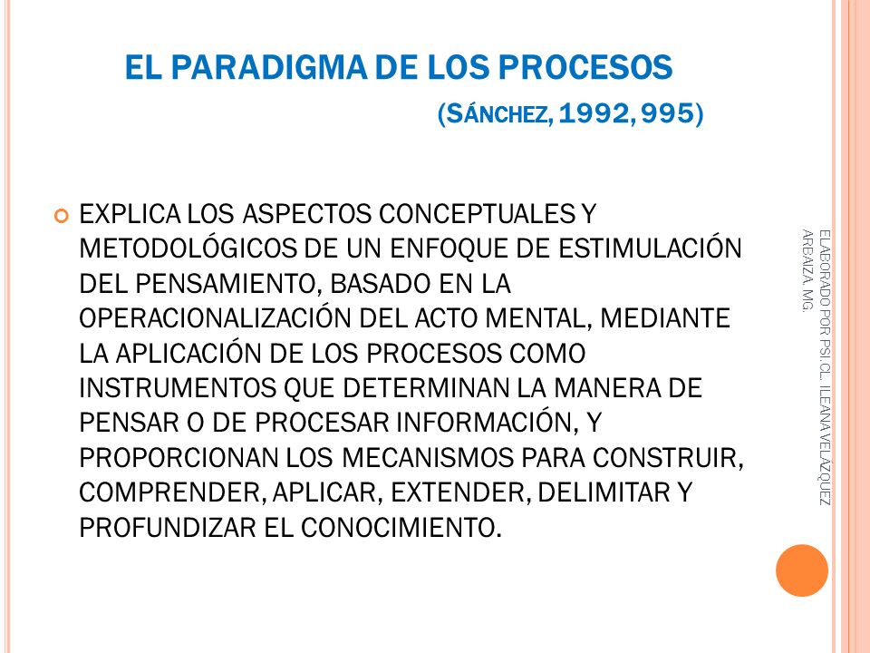 EL PARADIGMA DE LOS PROCESOS (Sánchez, 1992, 995)