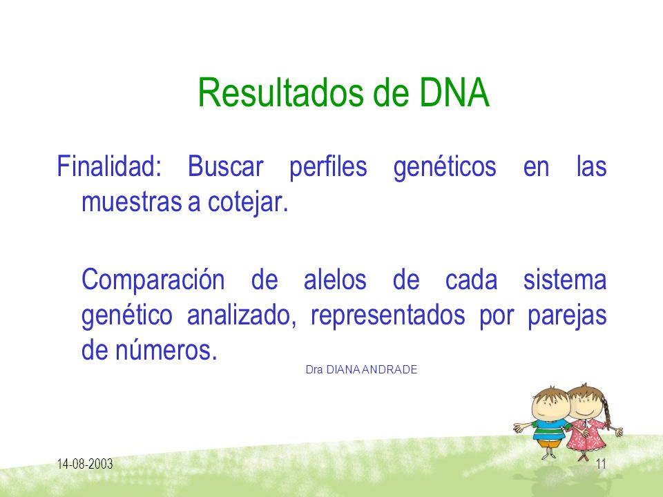 Resultados de DNA Finalidad: Buscar perfiles genéticos en las muestras a cotejar.