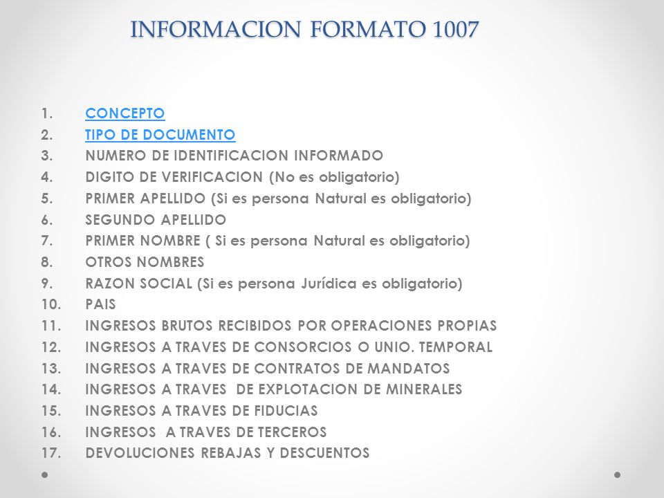 INFORMACION FORMATO 1007 CONCEPTO TIPO DE DOCUMENTO