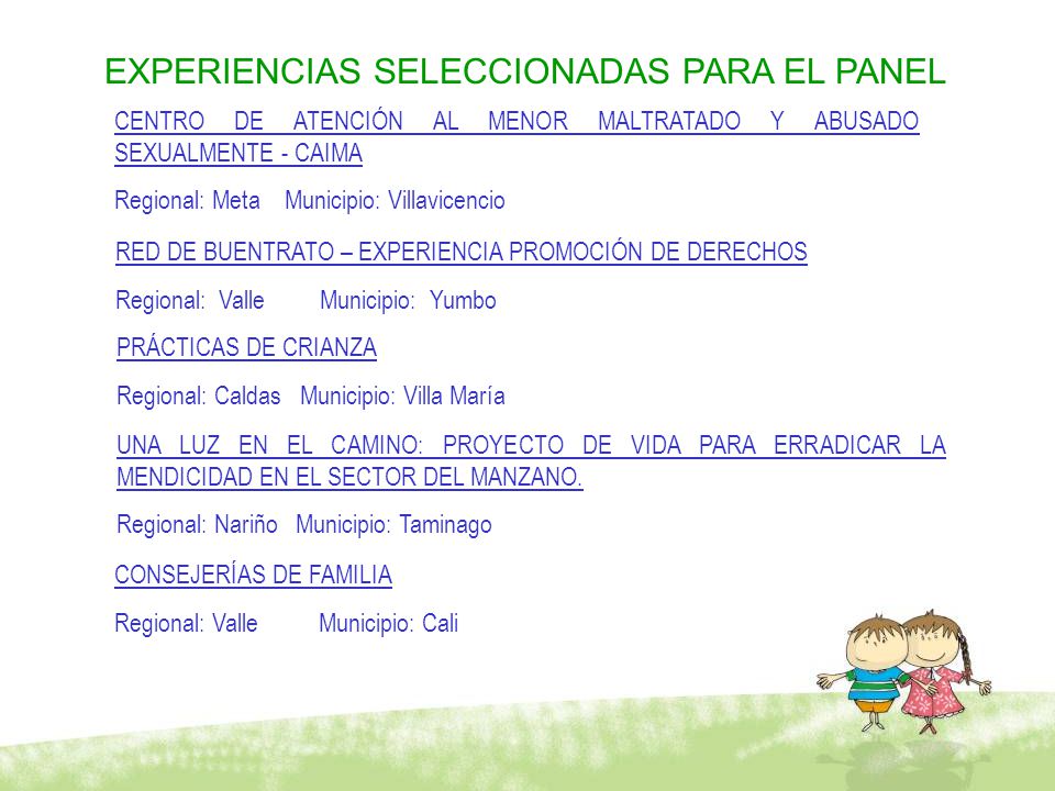 EXPERIENCIAS SELECCIONADAS PARA EL PANEL