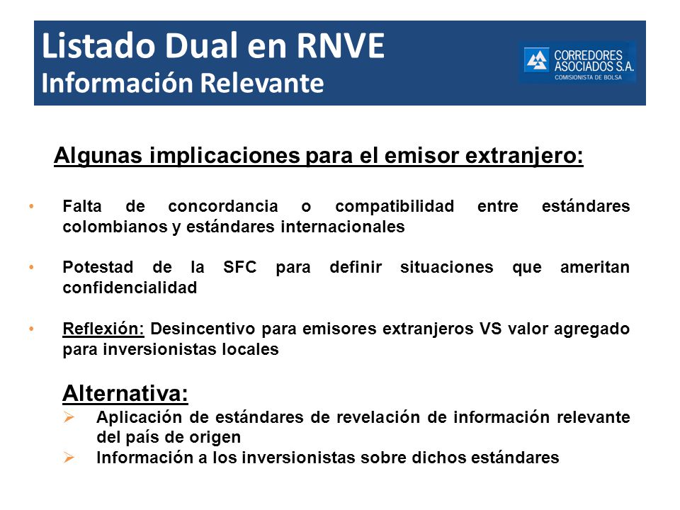 Listado Dual en RNVE Información Relevante