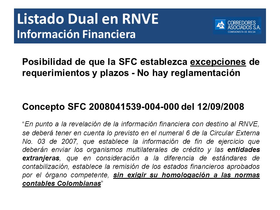 Listado Dual en RNVE Información Financiera