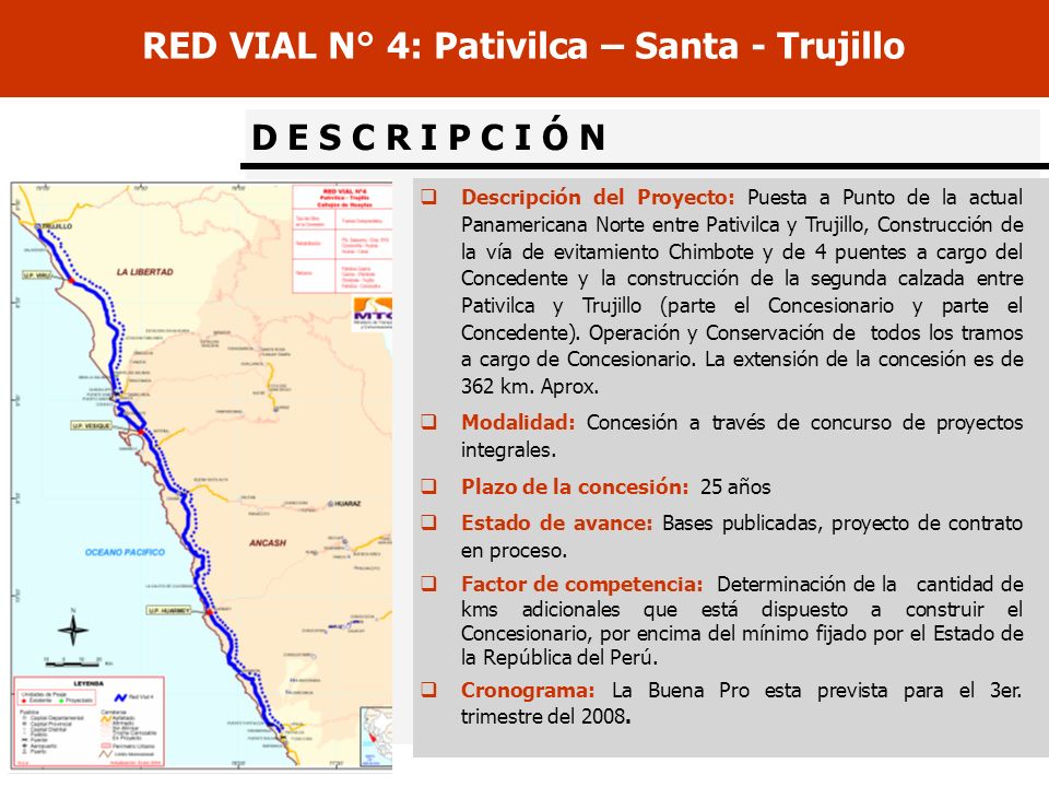 RED VIAL N° 4: Pativilca – Santa - Trujillo