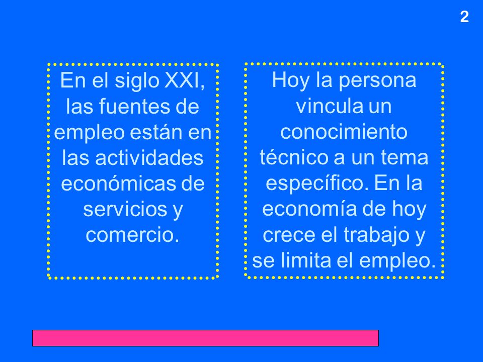 2 En el siglo XXI, las fuentes de empleo están en las actividades económicas de servicios y comercio.
