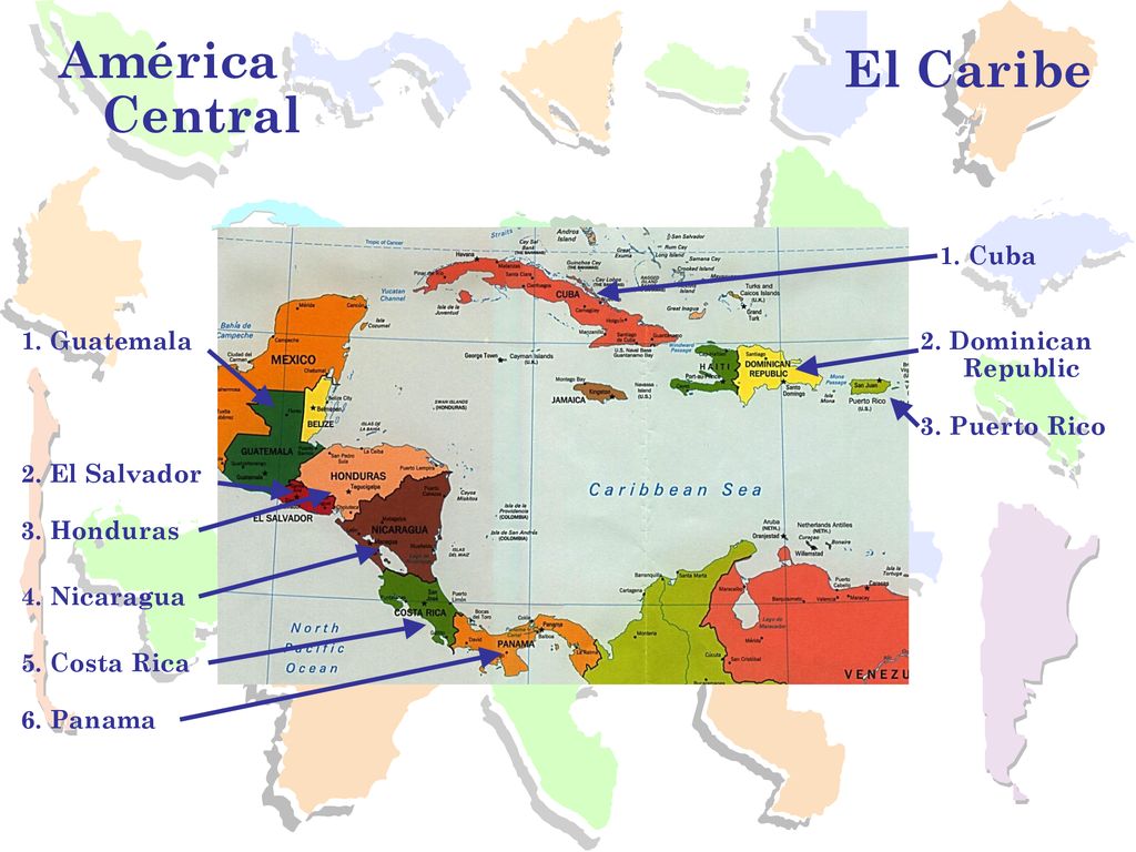 América Central El Caribe 1. Cuba 1. Guatemala 2. Dominican Republic