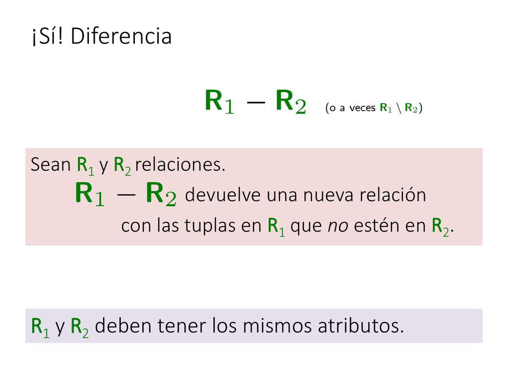 ¡Sí! Diferencia R1 y R2 deben tener los mismos atributos.