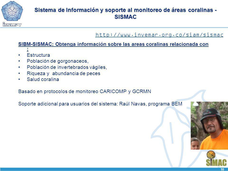 Sistema de Información y soporte al monitoreo de áreas coralinas - SISMAC