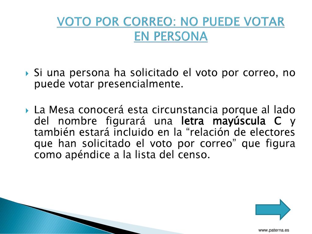 VOTO POR CORREO: NO PUEDE VOTAR EN PERSONA
