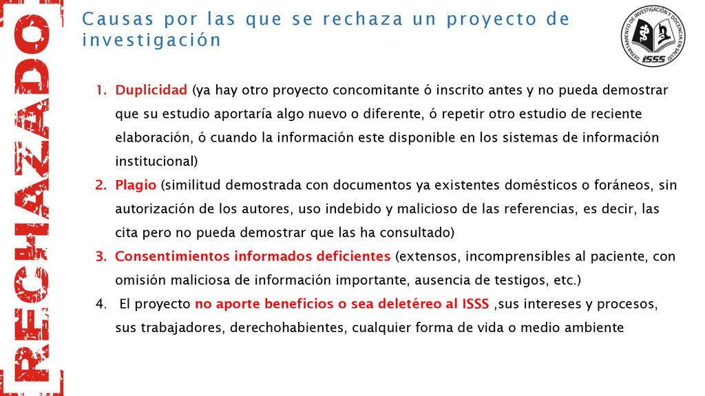 Causas por las que se rechaza un proyecto de investigación