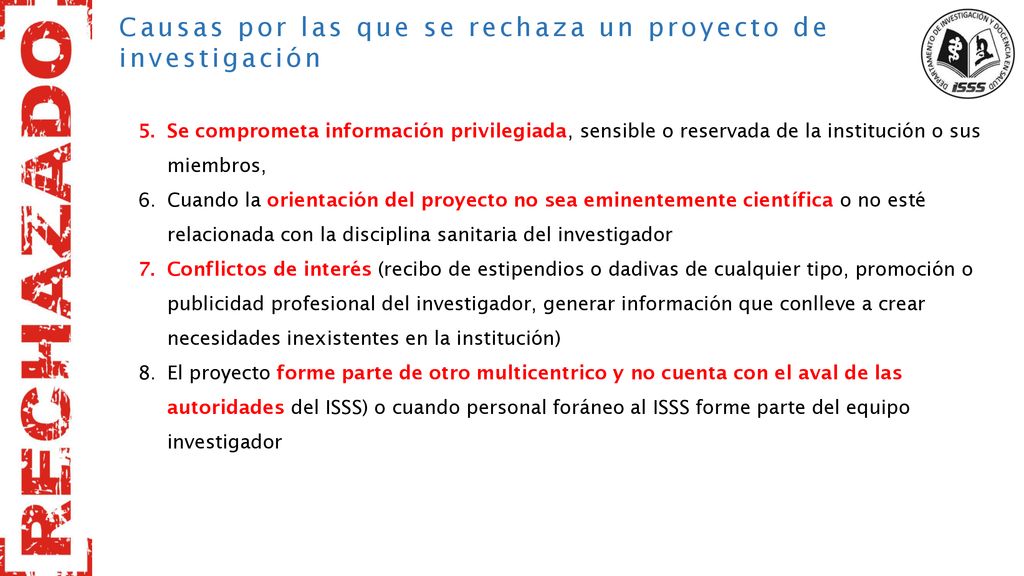 Causas por las que se rechaza un proyecto de investigación