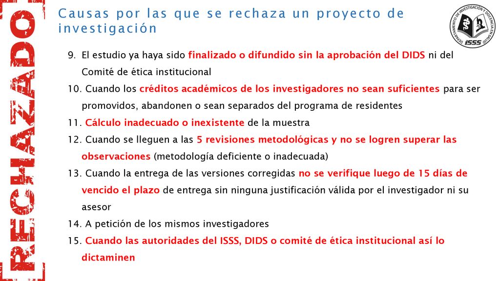 Causas por las que se rechaza un proyecto de investigación