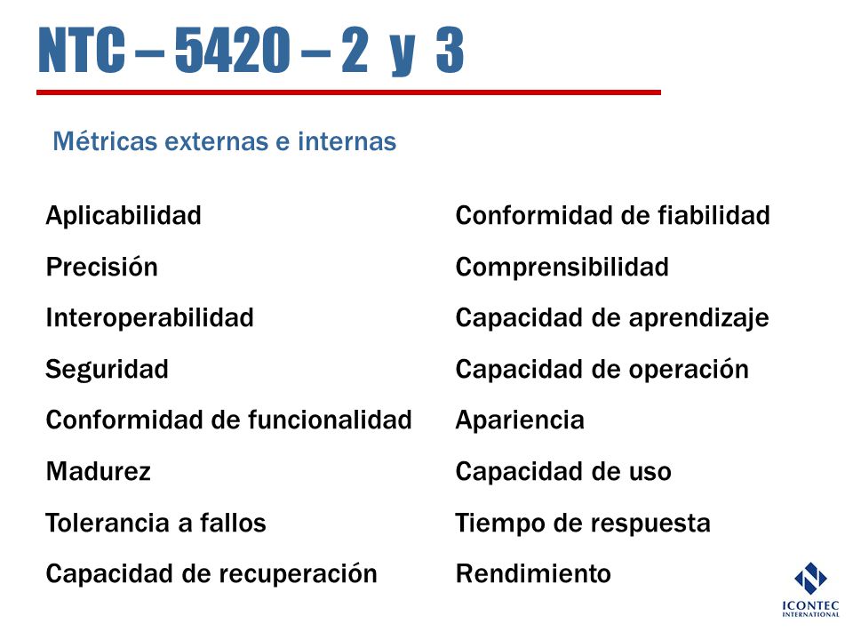 NTC – 5420 – 2 y 3 Métricas externas e internas Aplicabilidad