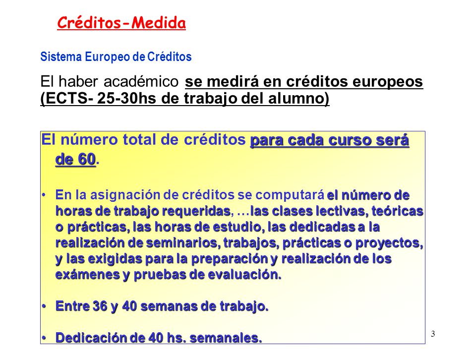 El número total de créditos para cada curso será de 60.