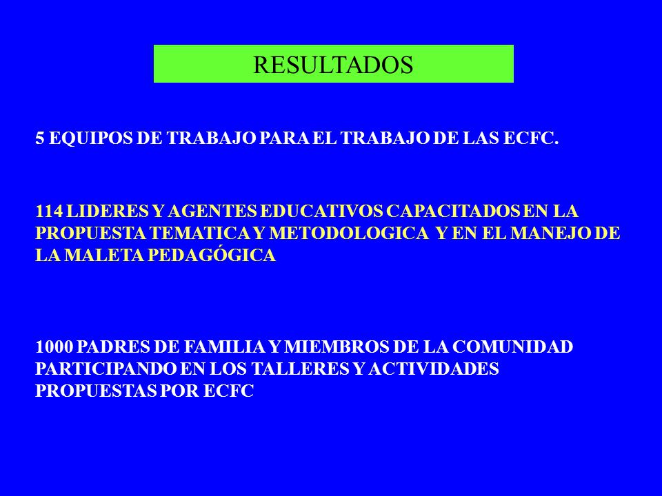 RESULTADOS 5 EQUIPOS DE TRABAJO PARA EL TRABAJO DE LAS ECFC.