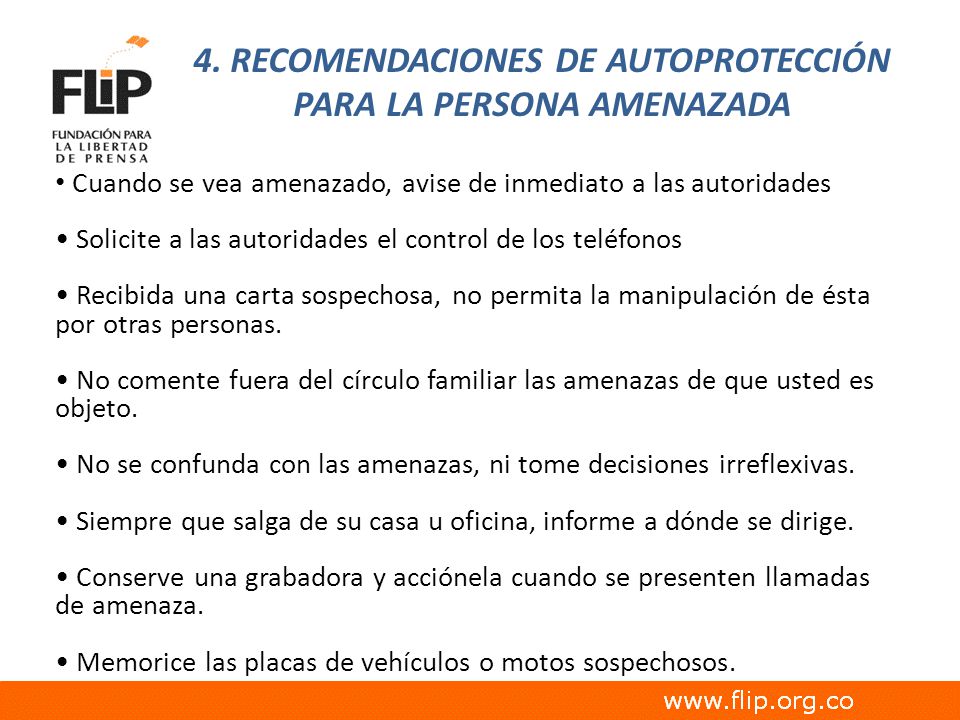 4. RECOMENDACIONES DE AUTOPROTECCIÓN PARA LA PERSONA AMENAZADA
