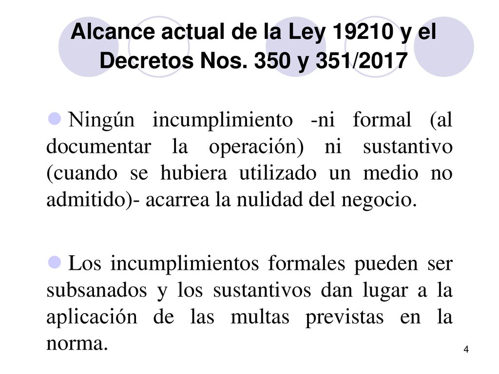 Alcance actual de la Ley y el Decretos Nos. 350 y 351/2017