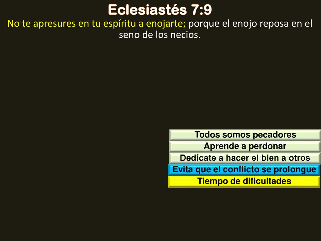 Eclesiastés 7:9 No te apresures en tu espíritu a enojarte; porque el enojo reposa en el seno de los necios.