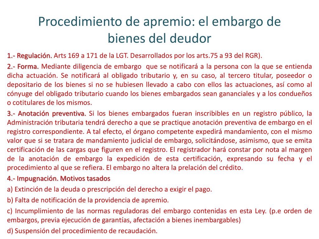 Procedimiento de apremio: el embargo de bienes del deudor